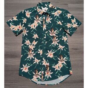 Savage Tacticians Men's Green Hula Girls Guns Floral Hawaiian Shirt Size Small‎